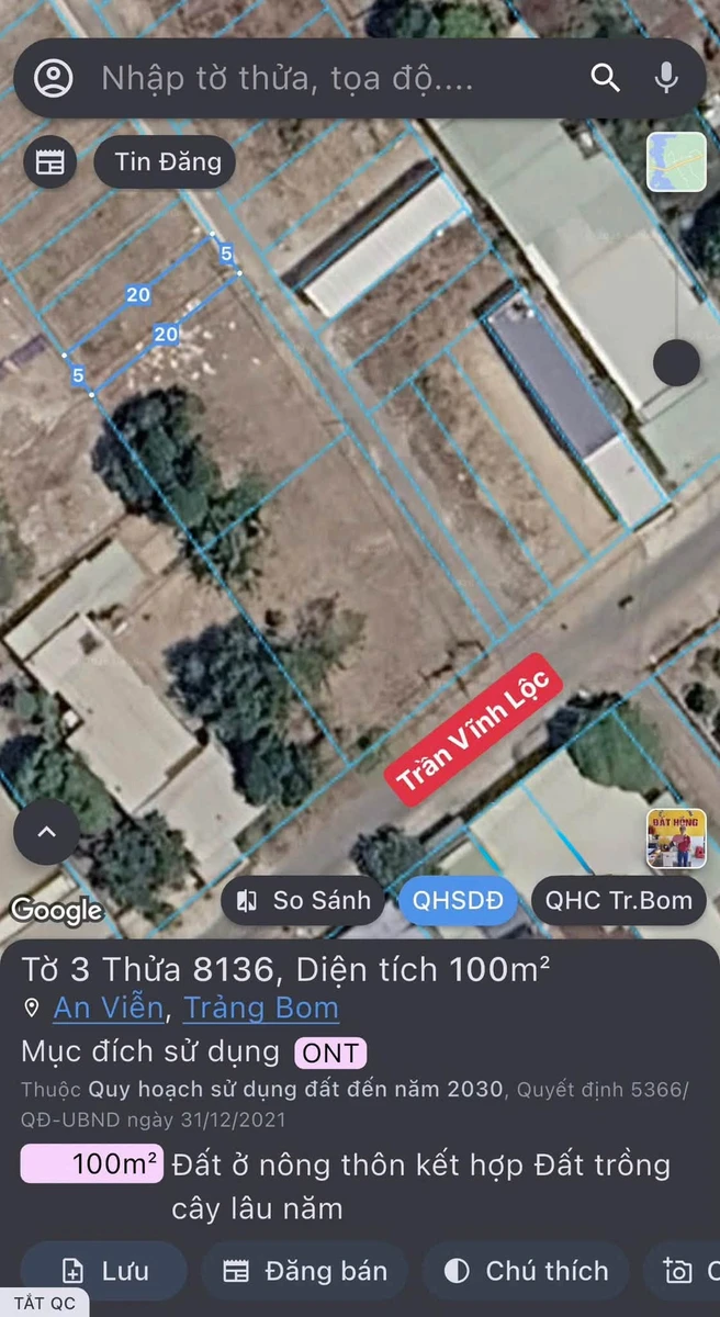 Bán đất thổ cư 100m2 mặt tiền Trần Vĩnh Lộc, An Viễn, Trảng Bom, Đồng Nai giá 999 triệu - Ảnh 1