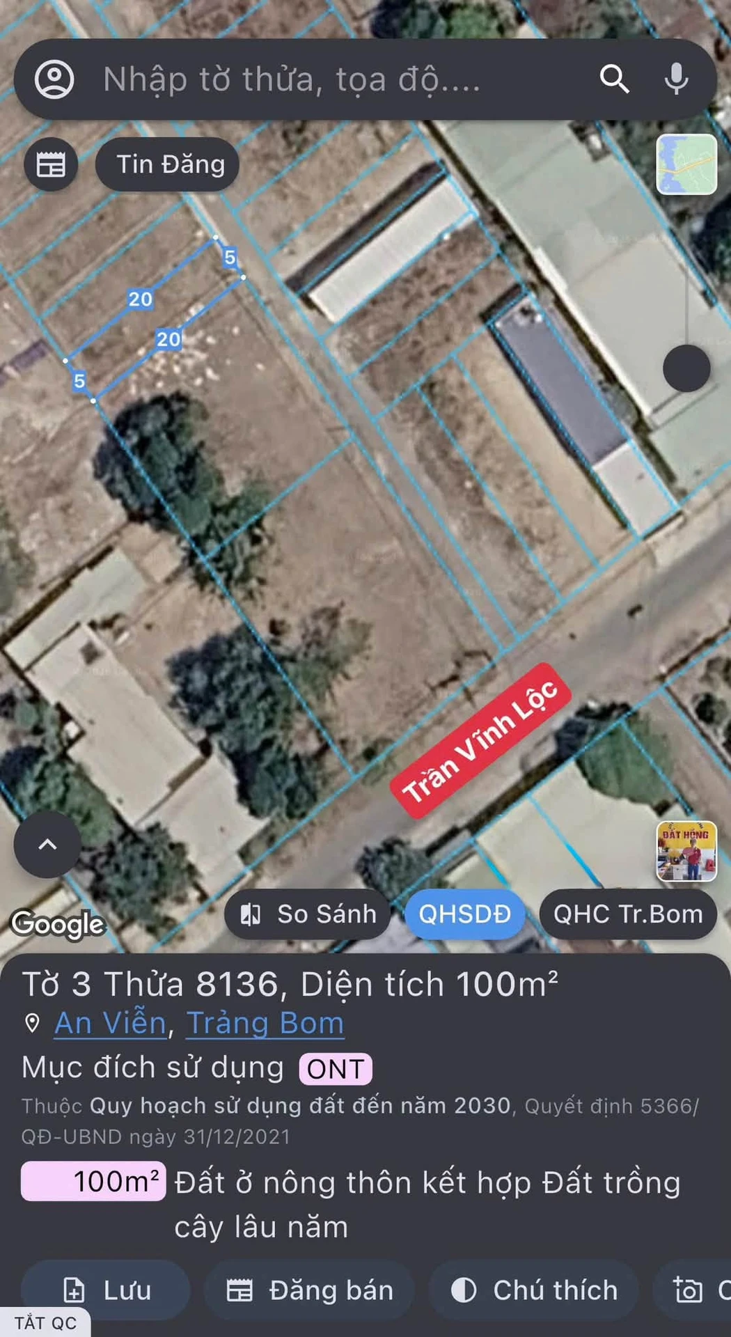 Bán đất thổ cư 100m2 mặt tiền Trần Vĩnh Lộc, An Viễn, Trảng Bom, Đồng Nai giá 999 triệu - Ảnh 1