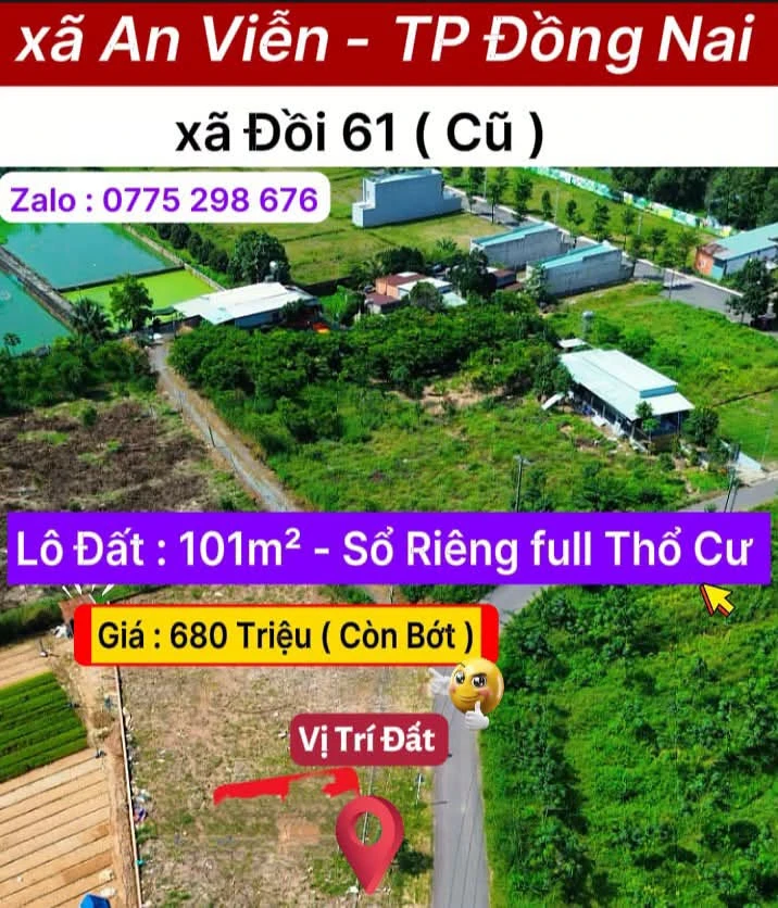 Bán đất 101m² sổ riêng Xã An Viễn, Đồng Nai, 680 triệu - Ảnh 1