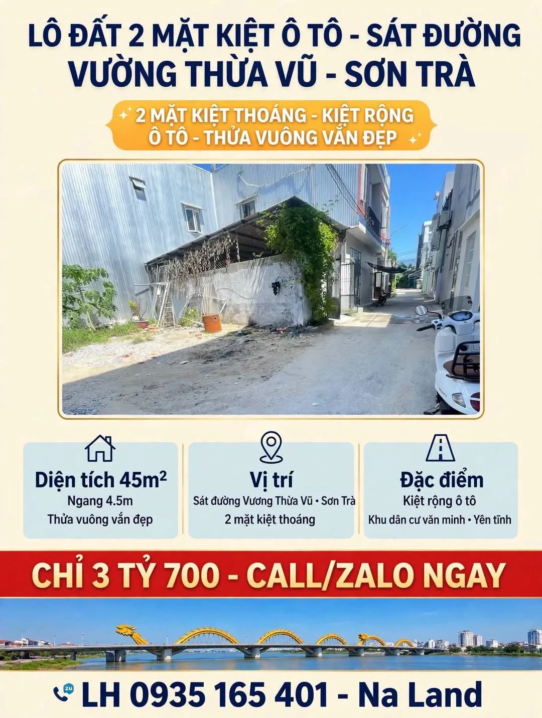 Bán lô đất 2 mặt kiệt Sơn Trà 202,5m² 3,7 tỷ - Ảnh 1