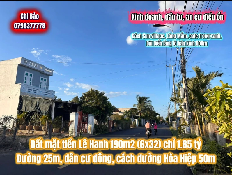 Bán đất mặt tiền Lê Hanh 190m² 1,85 tỷ Phú Yên