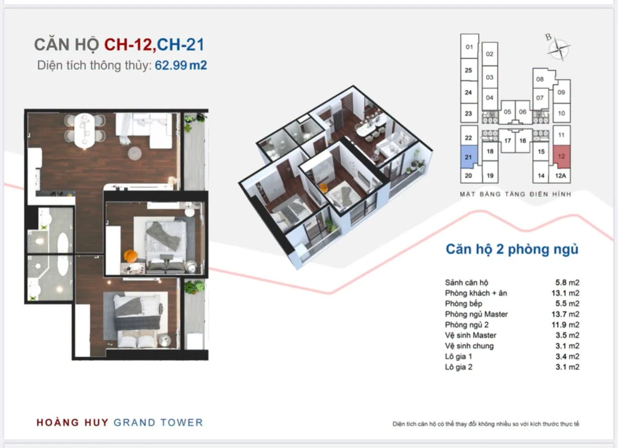 Bán căn hộ 2PN 63m² Hoàng Huy Grand Tower 2,2 tỷ - Ảnh 1