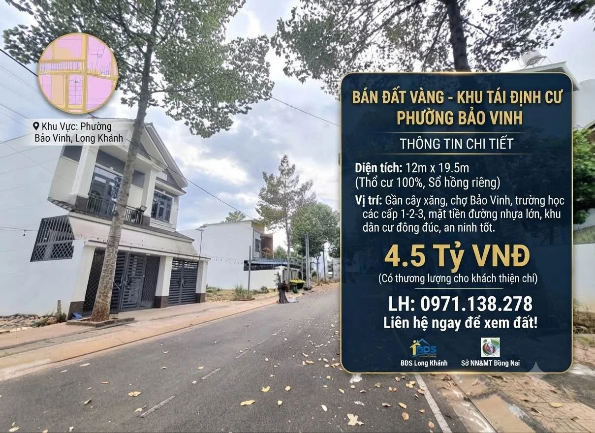 Bán đất thổ cư 12x19,5m mặt tiền đường nhựa khu tái định cư phường Bảo Vinh, Đồng Nai - Ảnh 1