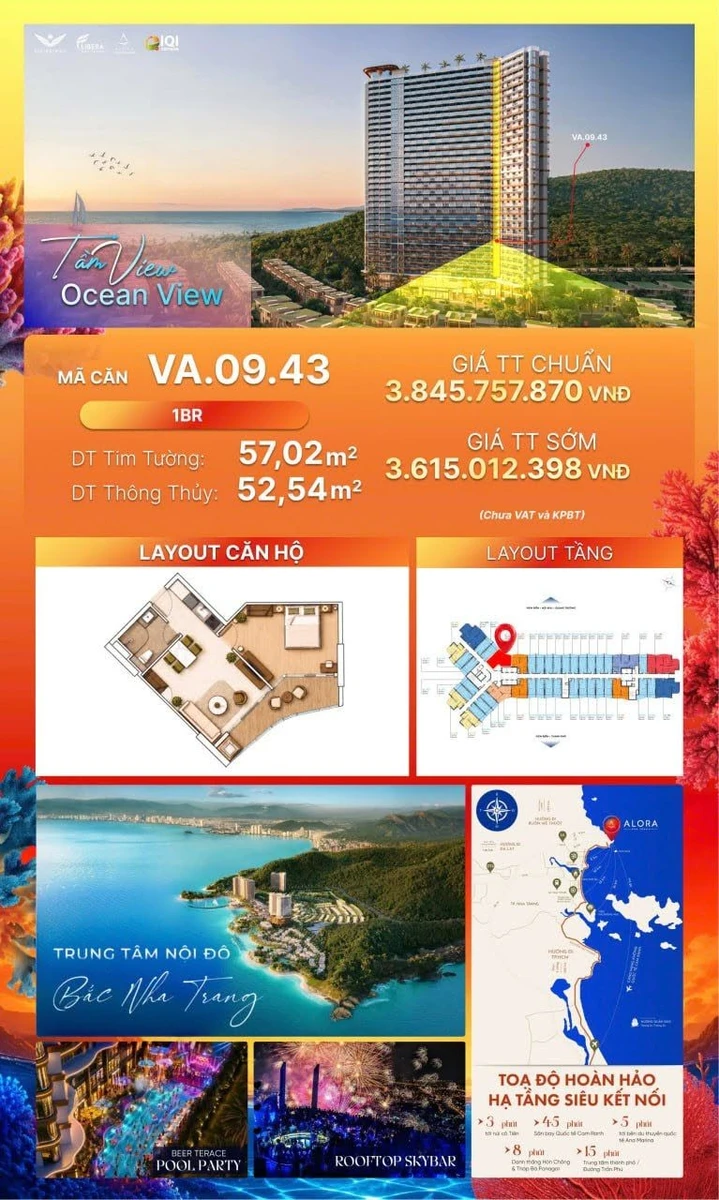 Bán căn hộ 1PN view biển Alora Nha Trang 57m² - 3,6 tỷ - Ảnh 1