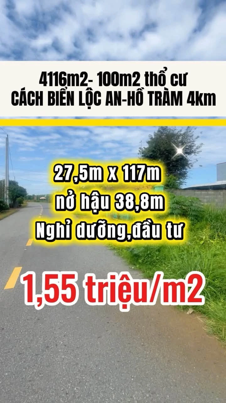 Bán đất biển Lộc An Hồ Tràm 4116m2, 1,55tr/m2 - Ảnh 1