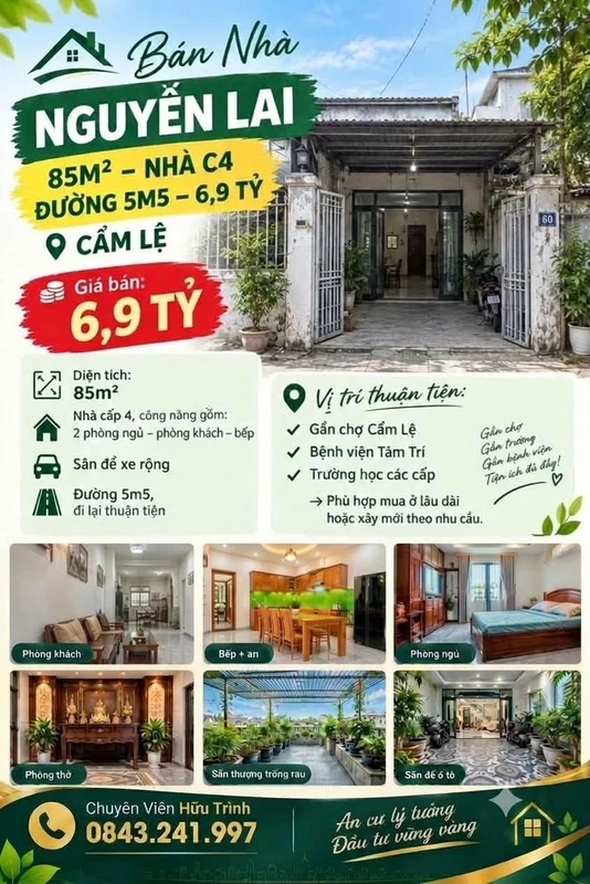 Nhà cấp 4 Nguyễn Lai, Cẩm Lệ, 85m2, 6,9 tỷ