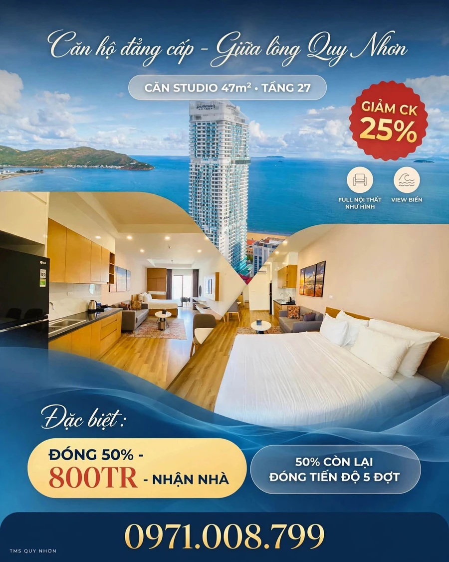 Bán căn hộ studio TMS Quy Nhơn 47m2 tầng 27 view biển, nội thất full - Ảnh thu nhỏ 3