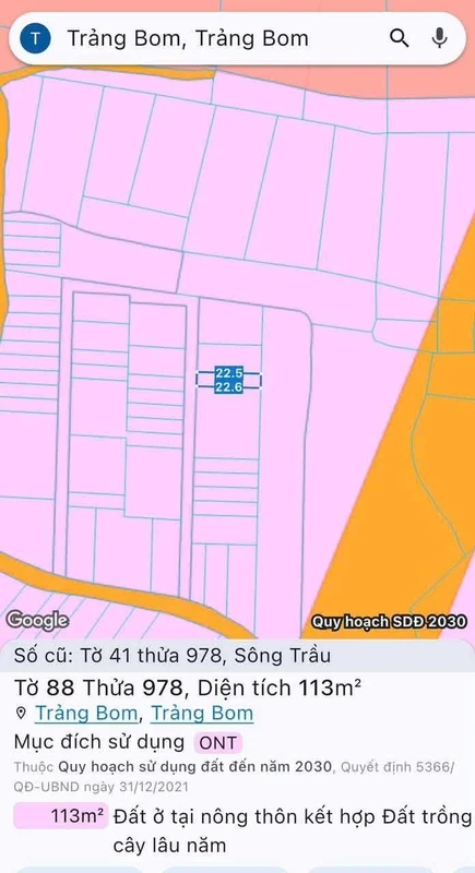 Bán đất sổ riêng thổ cư Sông Trầu 2, 117m², 800 triệu