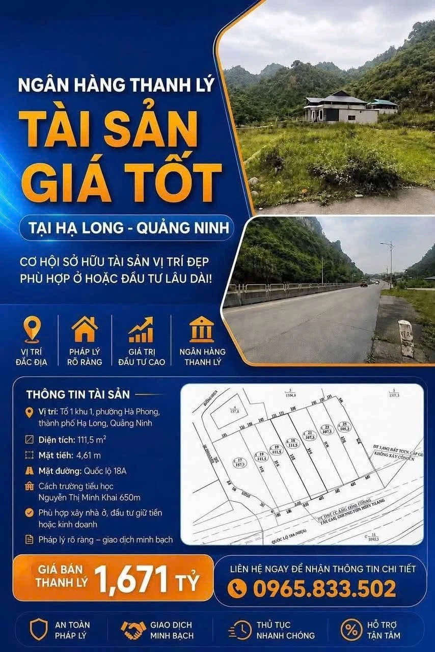 Bán lô đất 111,5m² Hạ Long Quảng Ninh gần QL 18A - Ảnh 1