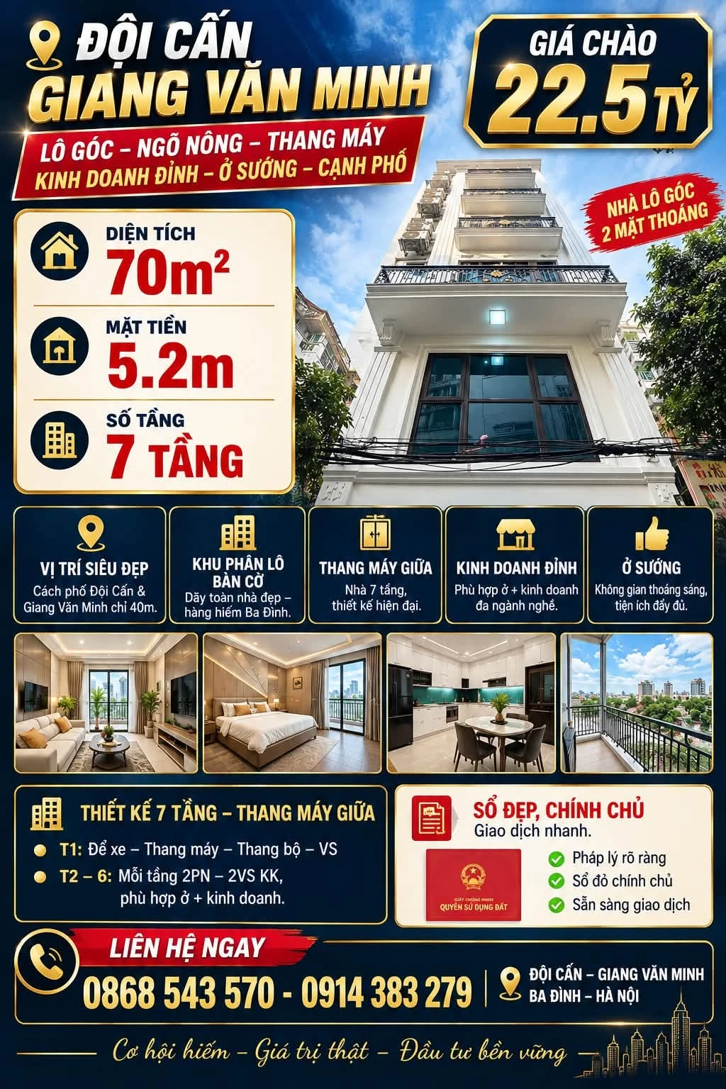 Bán nhà 7 tầng 70m² mặt tiền phố Giang Văn Minh, Hà Nội - Ảnh 1