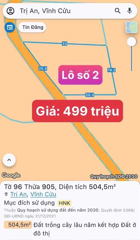 Bán đất 1000m² 2 mặt tiền Trị An, Đồng Nai