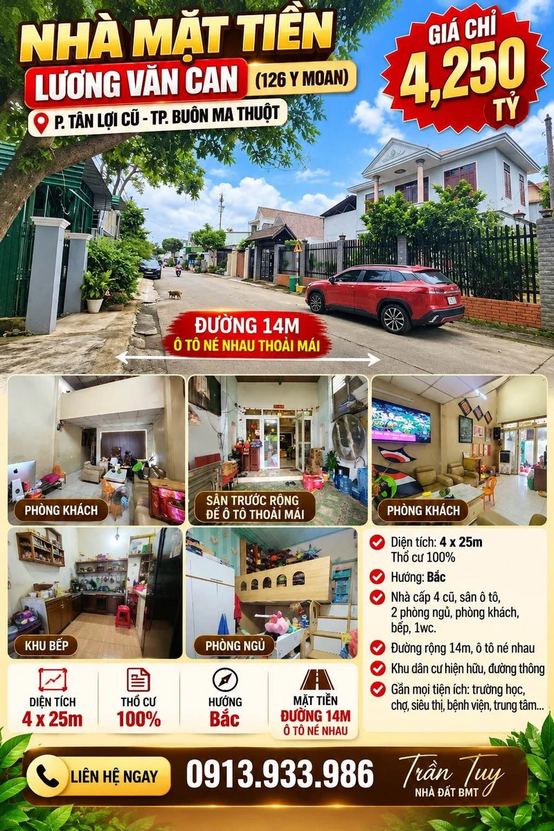 Bán đất mặt tiền Lương Văn Can Tân Lợi Buôn Ma Thuột 4x26m - Ảnh 1
