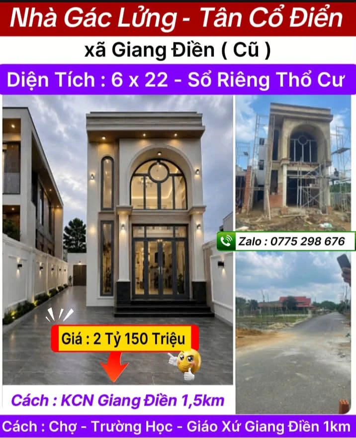 Bán nhà gác lửng tân cổ điển 6x22m sổ riêng thổ cư tại xã Giang Điền, Đồng Nai - Ảnh 1