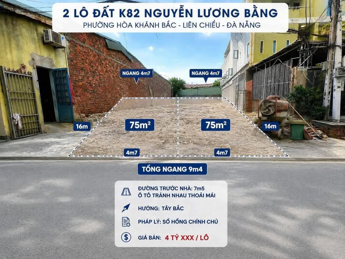 Bán 2 lô đất mặt kiệt 75m² đường 7m Nguyễn Lương Bằng 3,8 tỷ - Ảnh 1
