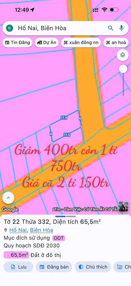 Bán đất Hố Nai, Biên Hòa 65,5m² sổ riêng 1 tỷ 750 triệu - Ảnh thu nhỏ 2