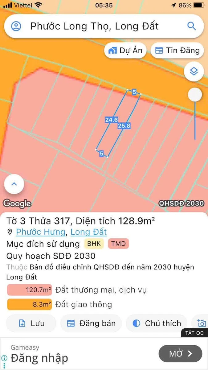 Bán lô đất 135m² mặt tiền Bạch Đằng, Vũng Tàu, 1 tỷ 750 - Ảnh 1