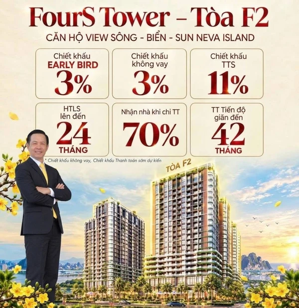 Bán căn hộ 2PN 64,9m² có sân vườn riêng 22m² tại Four Tower, Đà Nẵng