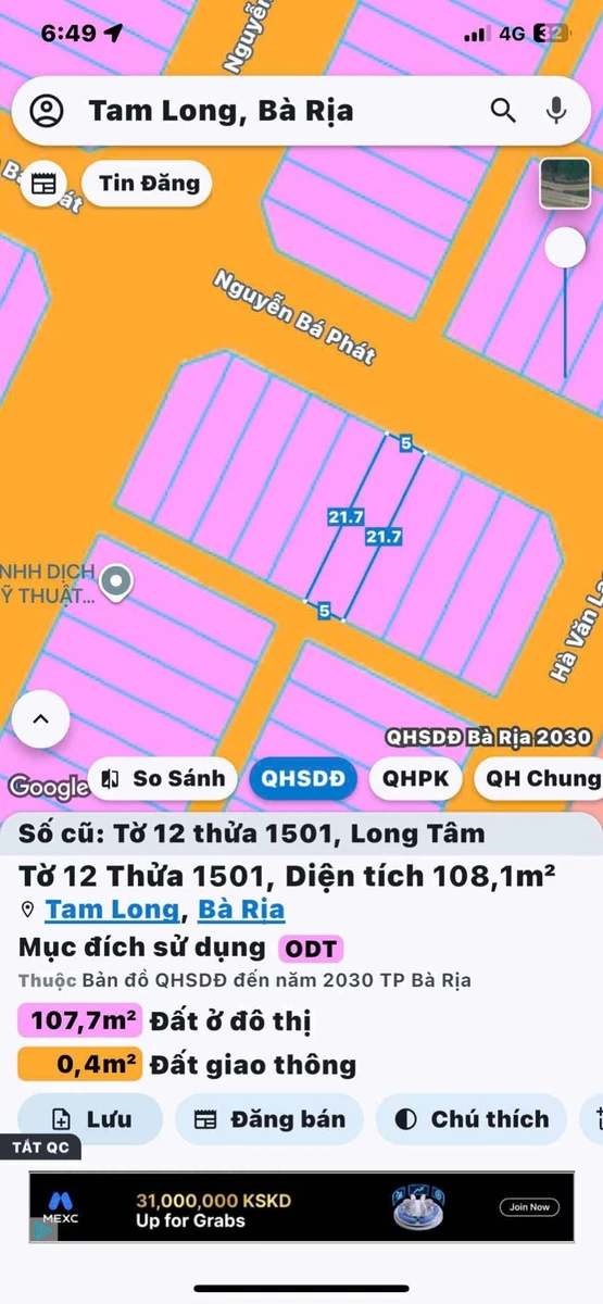 Bán lô đất 108.5m² Bà Rịa - 2.6 tỷ - Ảnh 1
