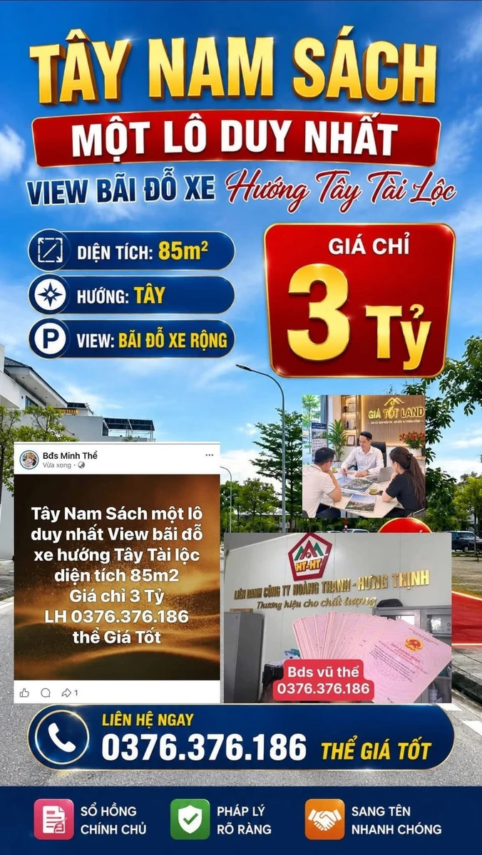 Bán lô đất view bãi đỗ xe 85m2 giá 3 tỷ Tây Nam Sách - Ảnh 1