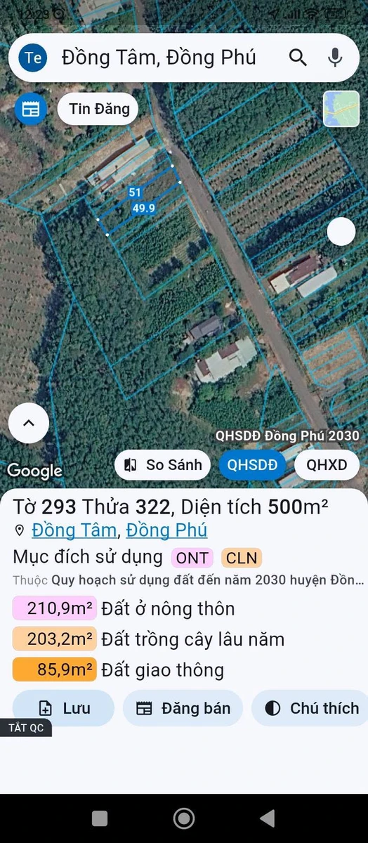 Bán đất 10x50m, 200m2 thổ cư, giá 900 triệu gần chợ Cây Điệp, Tân Phước, Đồng Phú - Ảnh thu nhỏ 4