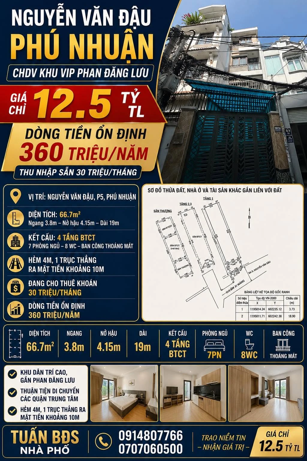 Bán nhà phố 66.7m² 7PN 8WC Nguyễn Văn Đậu Phú Nhuận 12.5 tỷ - Ảnh 1