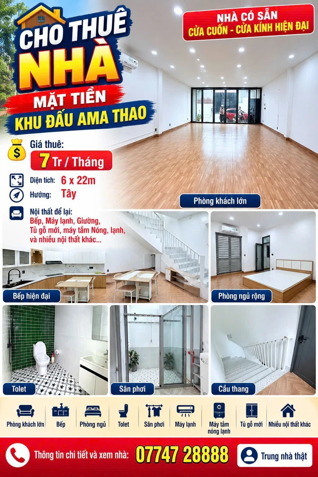 Cho thuê nhà mặt tiền Đấu Ama Thao 6x22m, 7 triệu/tháng - Ảnh 1