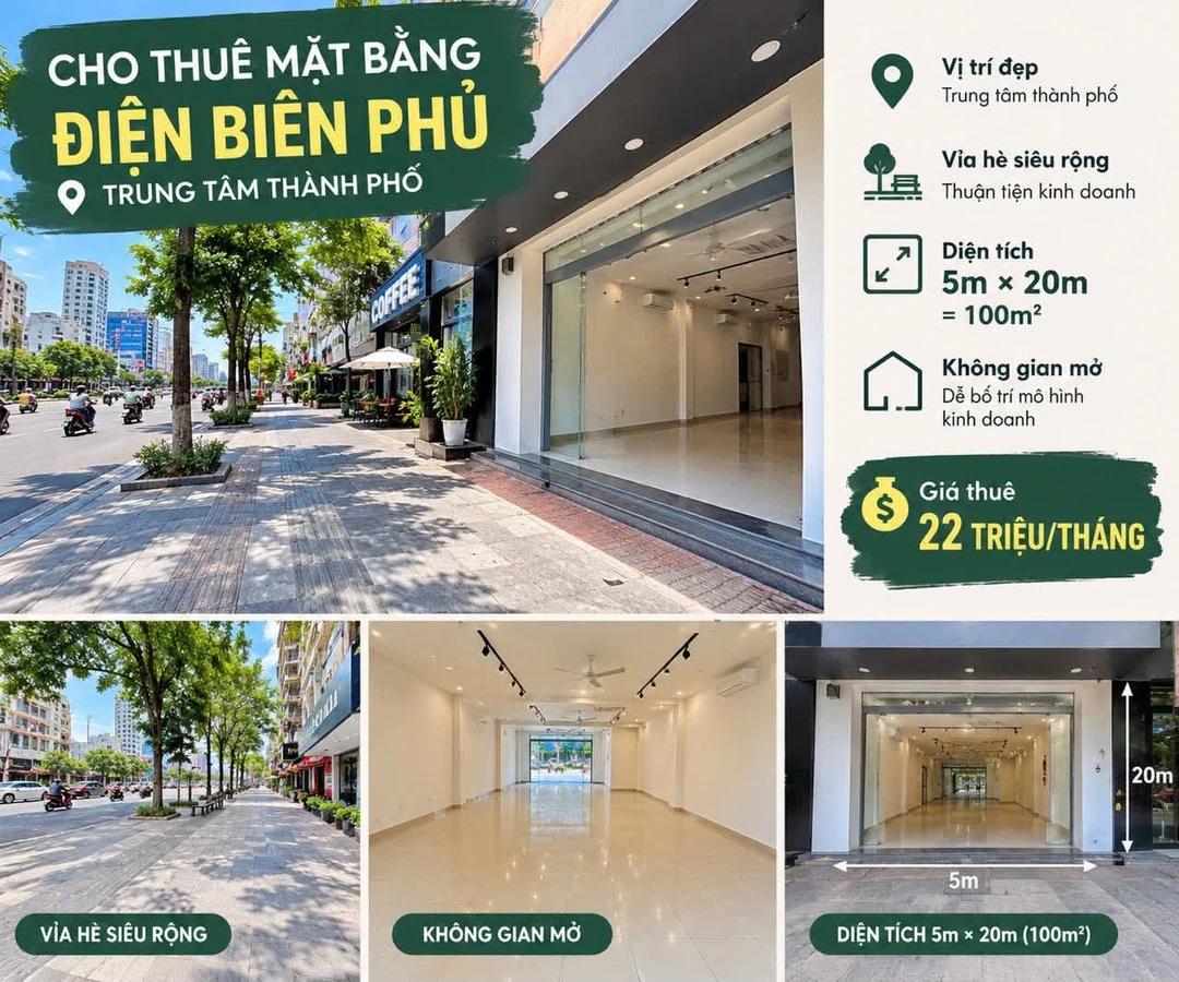 Cho thuê mặt bằng 100m² Điện Biên Phủ, 22 triệu/tháng - Ảnh 1