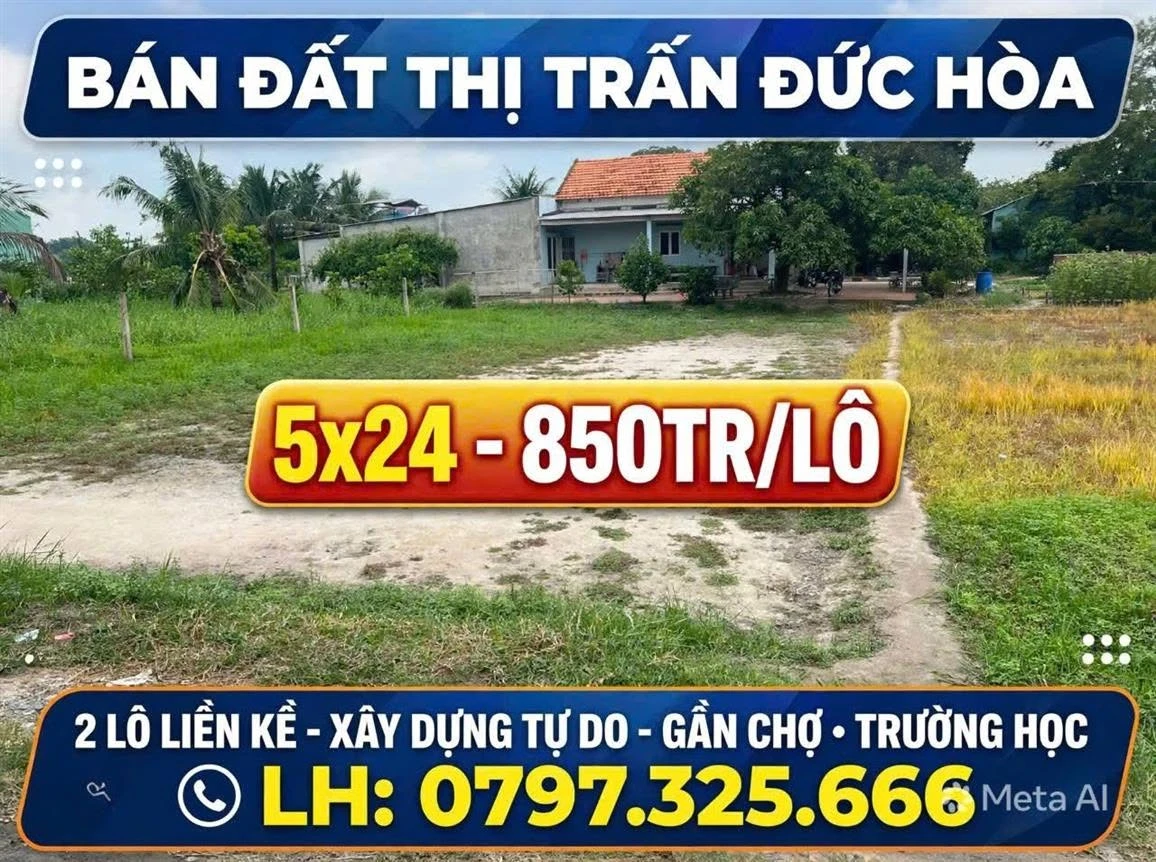 Bán lô đất Đức Hòa 120m² - 850 triệu - Ảnh 1