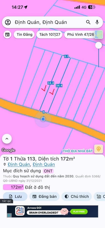 Bán 2 nền liền kề thị trấn Định Quán 340m² giá 570 triệu