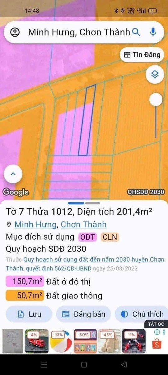 Bán lô đất mặt tiền DS23 gần KCN Minh Hưng, Bình Dương - Ảnh 1
