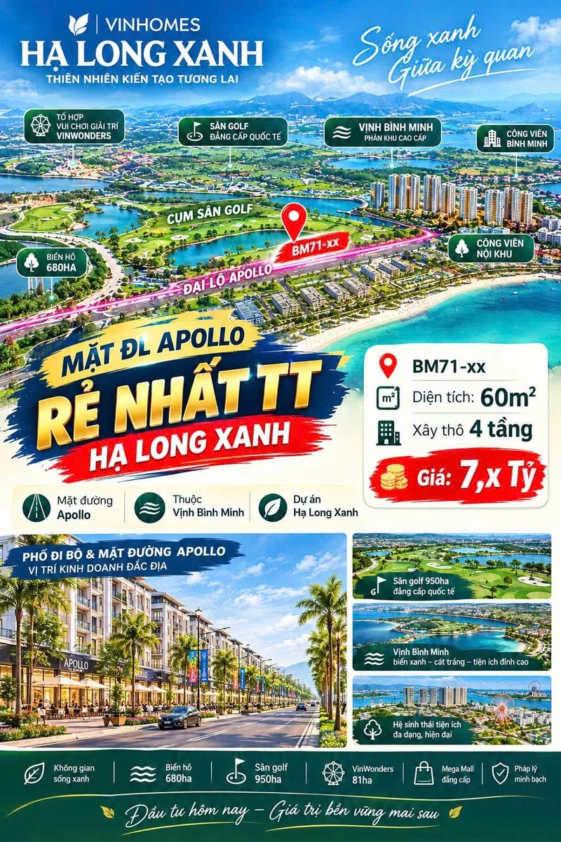 Bán nhà 60m² 4 tầng xây thô Hạ Long mặt Đại Lộ Apollo - Ảnh 1