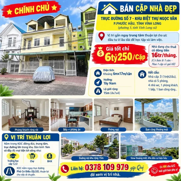 Bán cặp nhà 102m² Vĩnh Long 6 tỷ 250