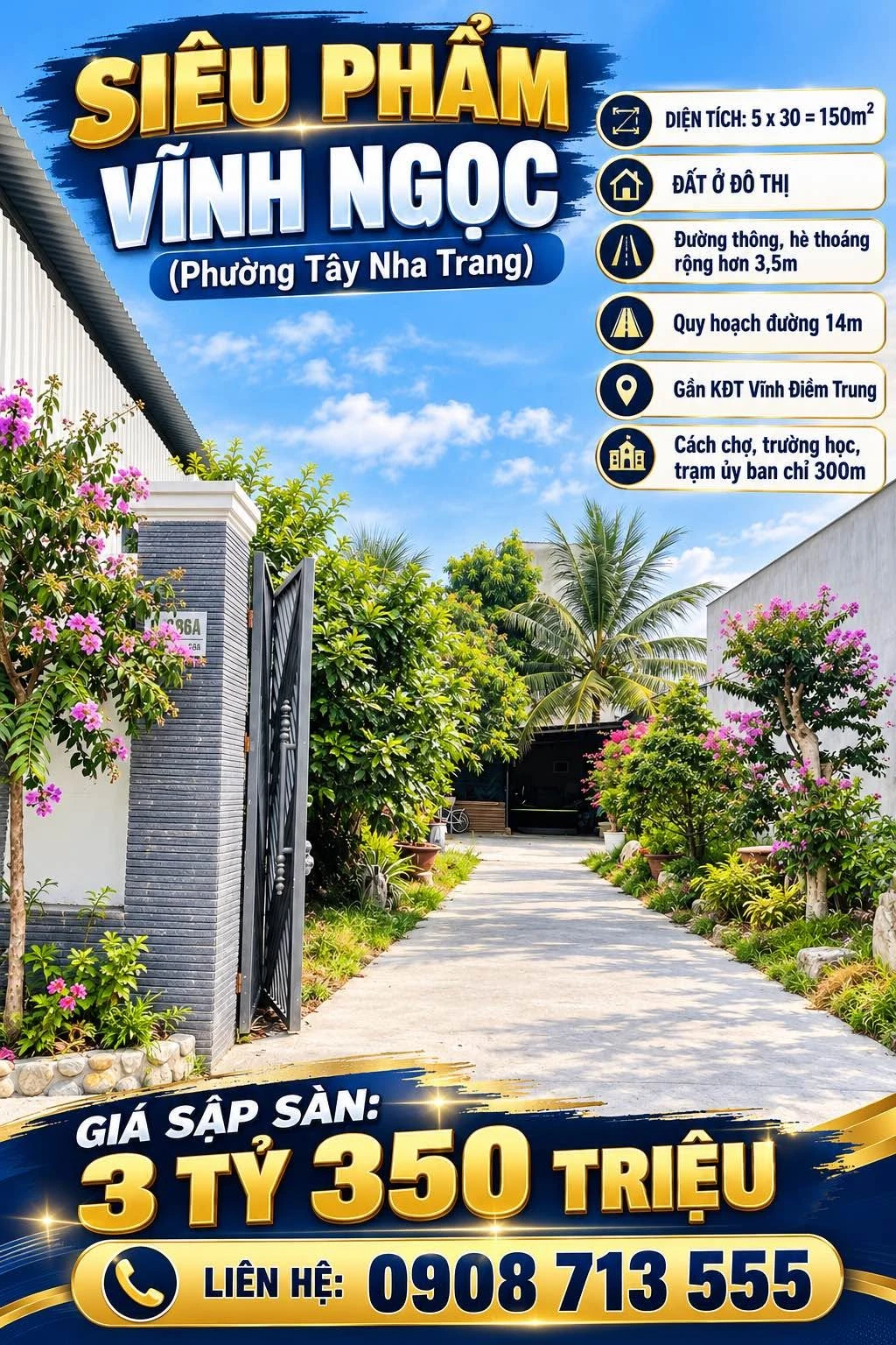 Bán đất ở đô thị 150m2 (5x30) Vĩnh Ngọc, Tây Nha Trang giá 3,35 tỷ - Ảnh 1