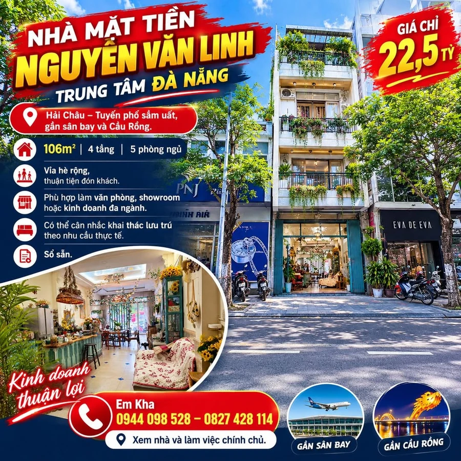 Bán nhà mặt tiền Nguyễn Văn Linh, 106m², 4 tầng, Đà Nẵng 22,5 tỷ - Ảnh 1