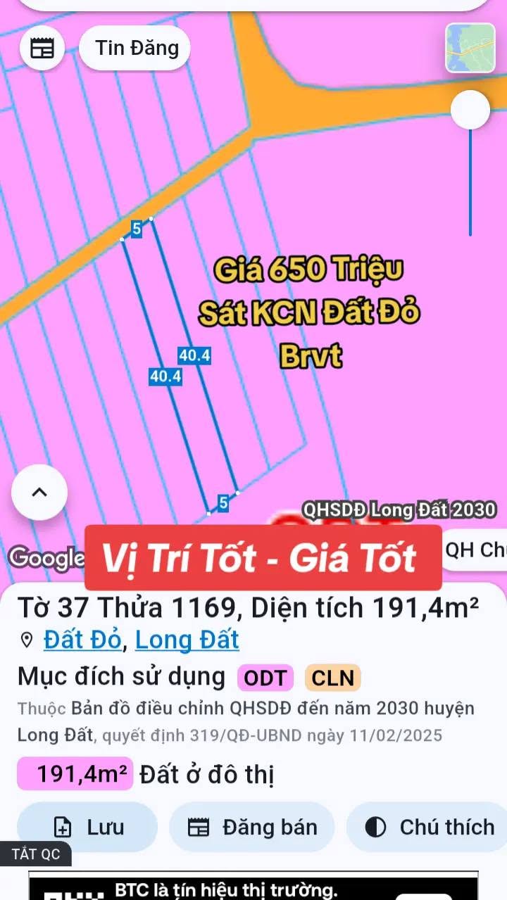 Bán đất thị trấn Đất Đỏ 200m² 650 triệu - Ảnh 1