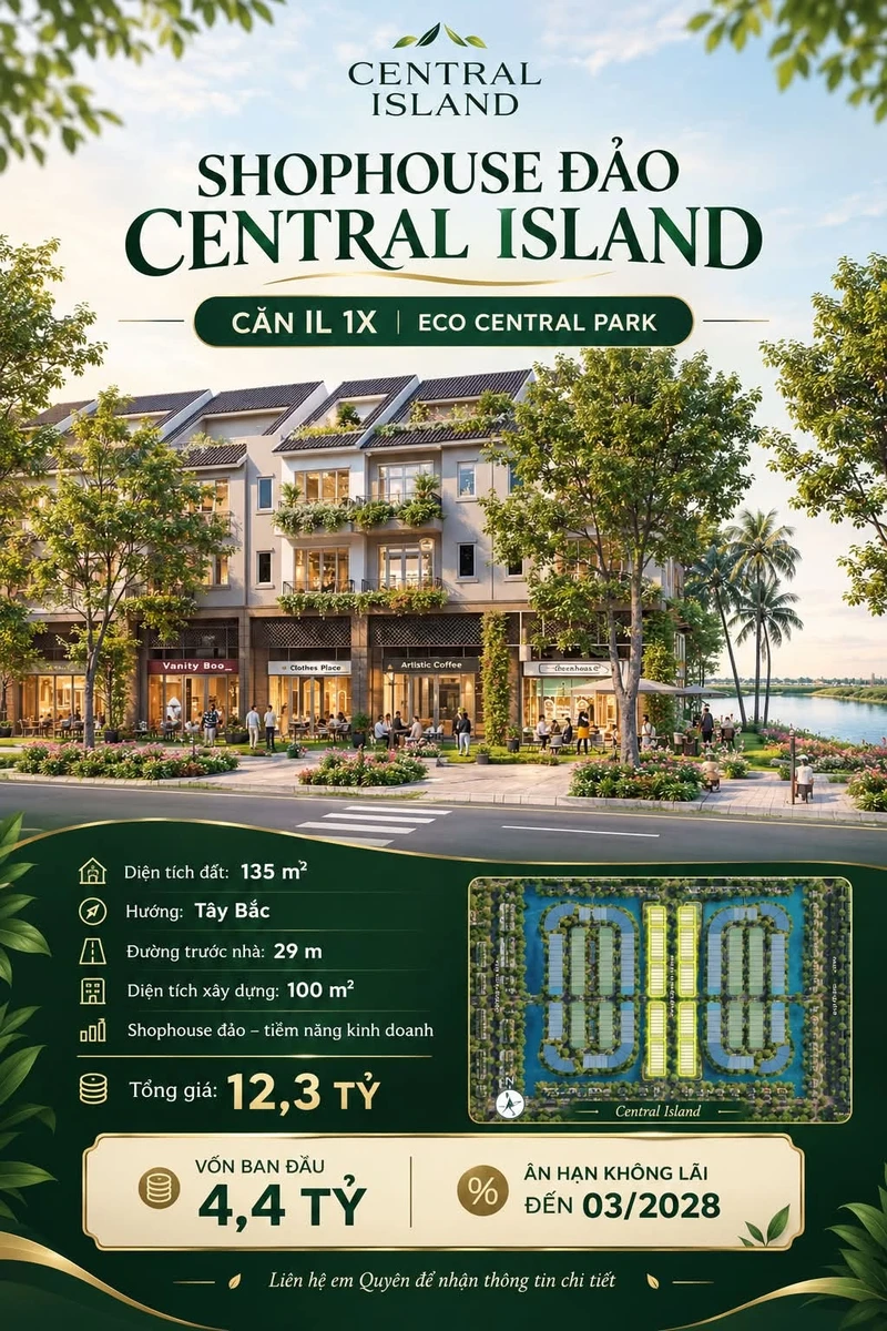 Bán shophouse Eco Central Park 135m², 12,3 tỷ - Ảnh 1