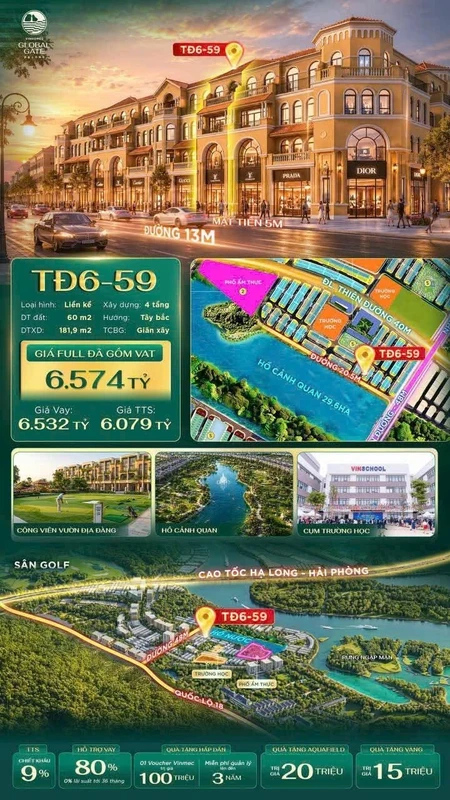 Bán nhà liền kề 4 tầng 60m² Vinhomes Global Gate Hạ Long giá 6,574 tỷ