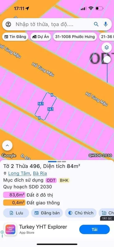 Bán đất mặt tiền Hồ Tùng Mậu 84m² Long Tâm, Bà Rịa