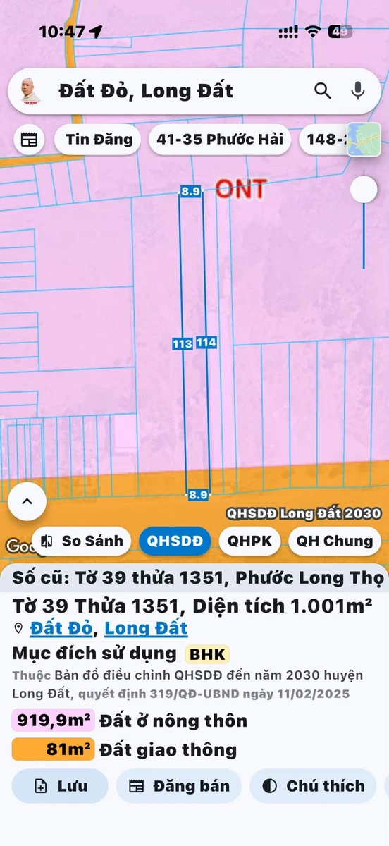 Bán đất kinh doanh 3000m2 mặt tiền QL55 gần KCN Đất Đỏ - Ảnh thu nhỏ 2