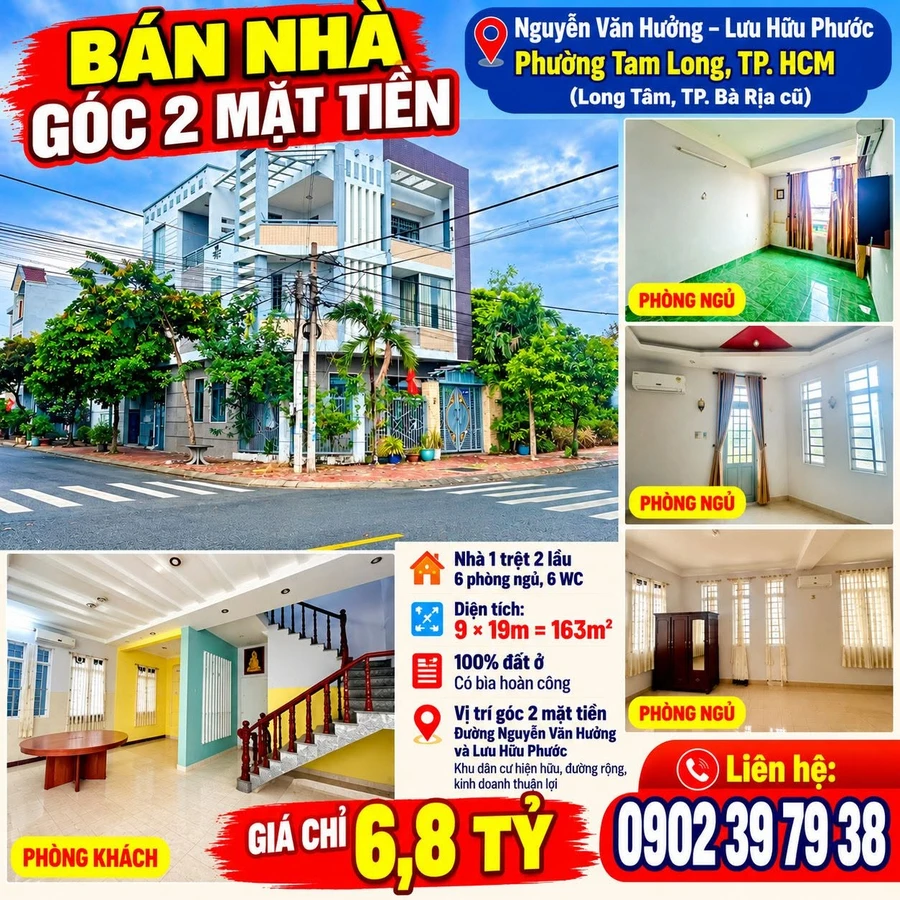 Bán nhà góc 2 mặt tiền 6PN, 163m² Long Tâm 6,8 tỷ - Ảnh 1