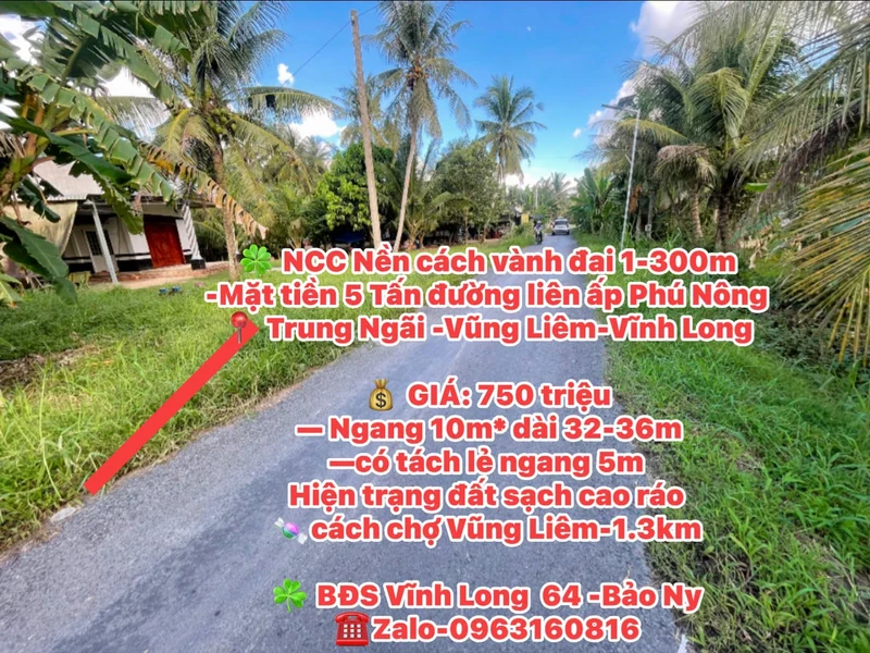 Bán đất nền Vĩnh Long 320m² 750 triệu gần chợ