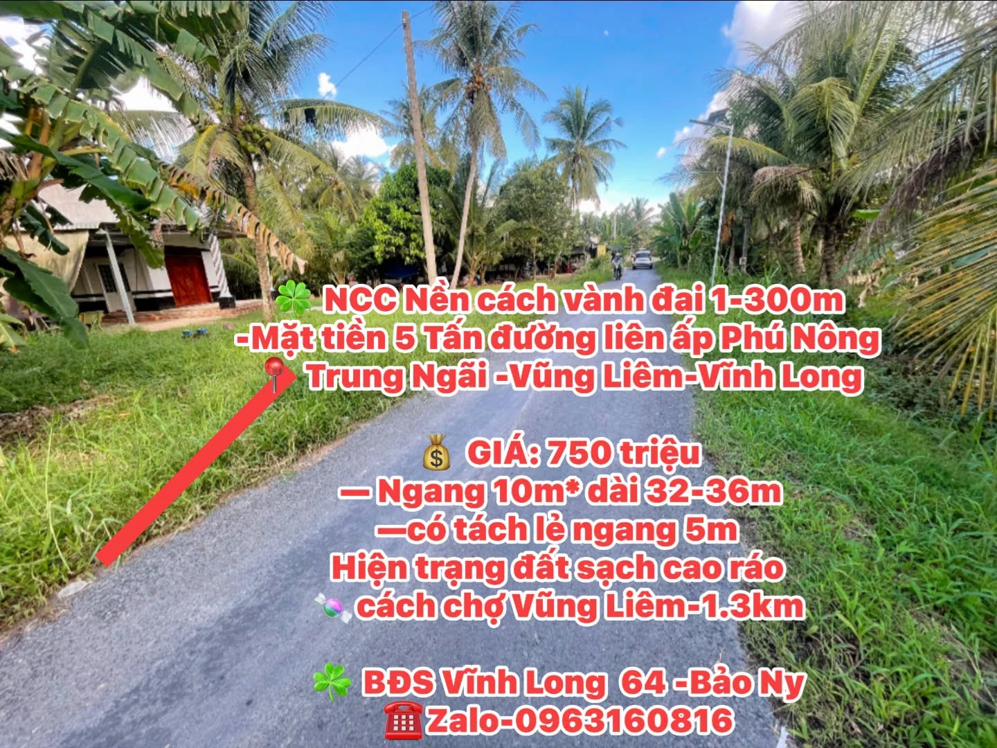 Bán đất nền Vĩnh Long 320m² 750 triệu gần chợ - Ảnh 1