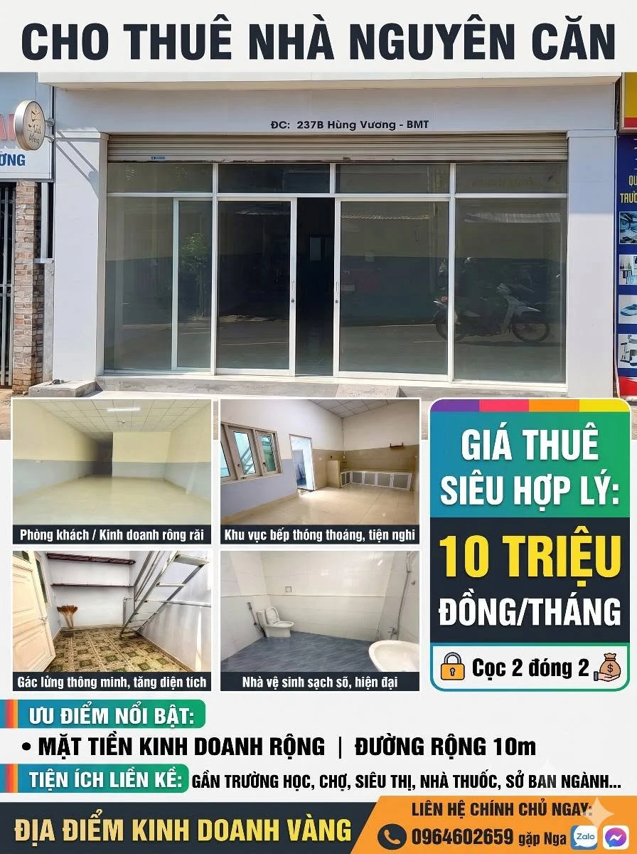 Cho thuê nhà nguyên căn 117.6m2 mặt tiền Hùng Vương, Buôn Ma Thuột - Ảnh 1