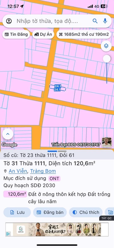 Bán lô đất 5x24 (120m²) Trảng Bom, Đồng Nai, sổ thổ cư