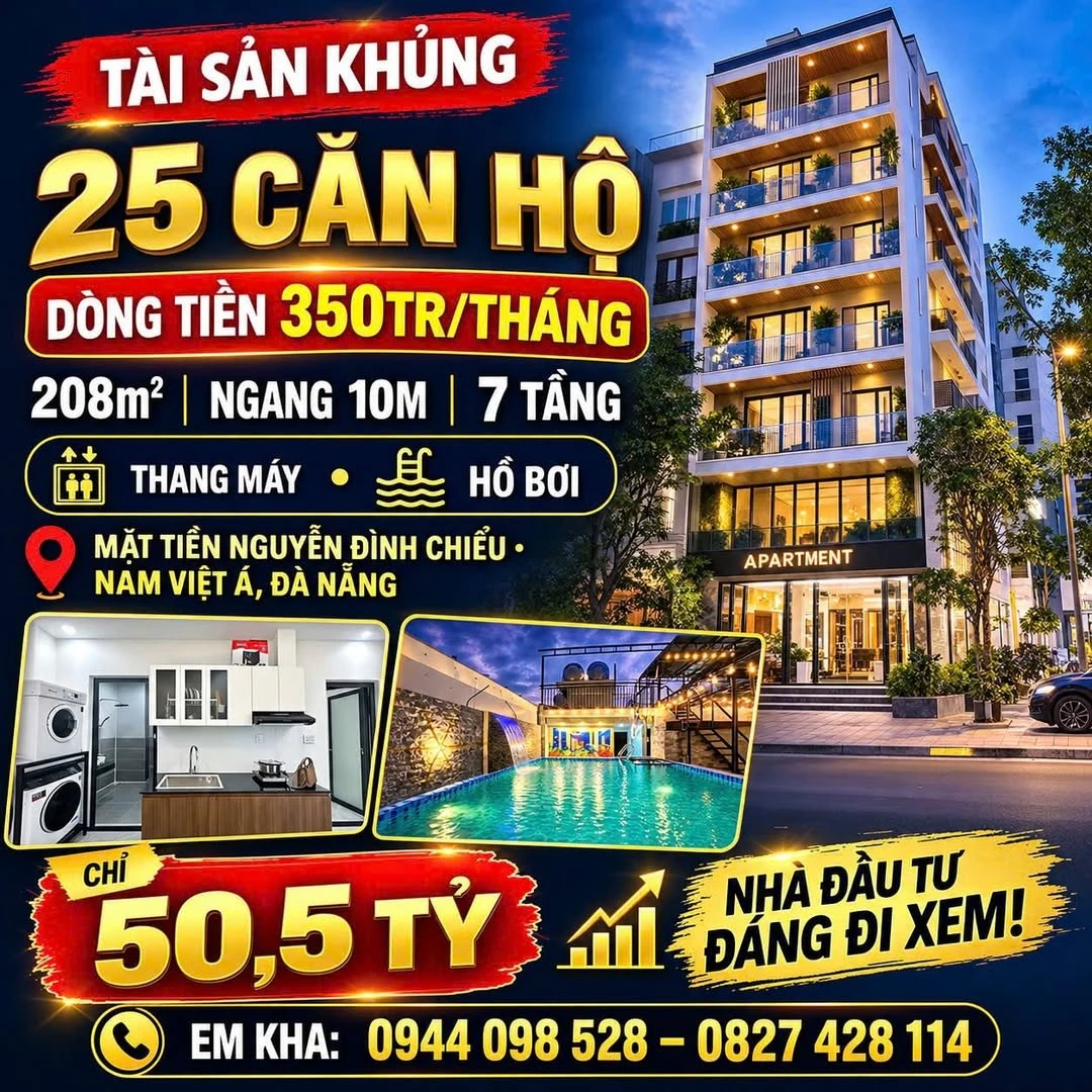 Bán tòa căn hộ 7 tầng 208m² Đà Nẵng, dòng tiền 350 triệu/tháng - Ảnh 1
