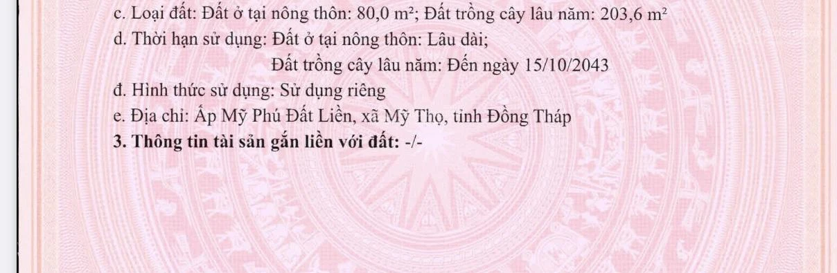 Bán đất nền Ấp Mỹ Phú Đất Liền, diện tích 283,6 m2. Có sẵn 80m2 là đất thổ cư - Ảnh 1