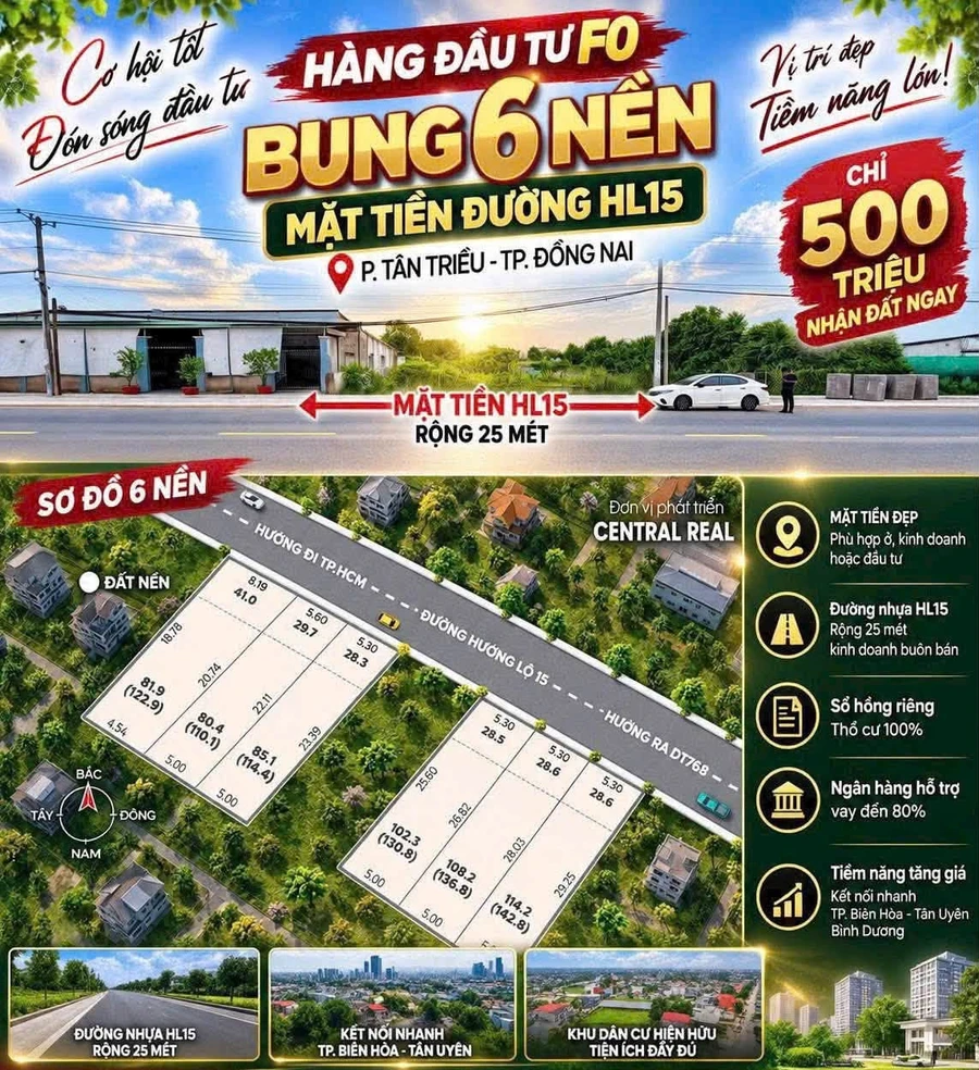 Bán đất mặt tiền Hương Lộ 15, 145m2, 2 tỷ, Bình Dương - Ảnh 1
