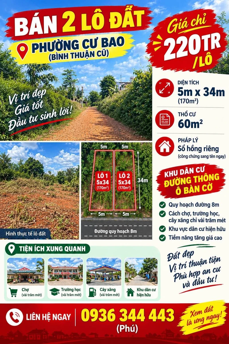 Bán lô đất 170m² an cư tại Phường Cư Bao chỉ 220 triệu - Ảnh 1