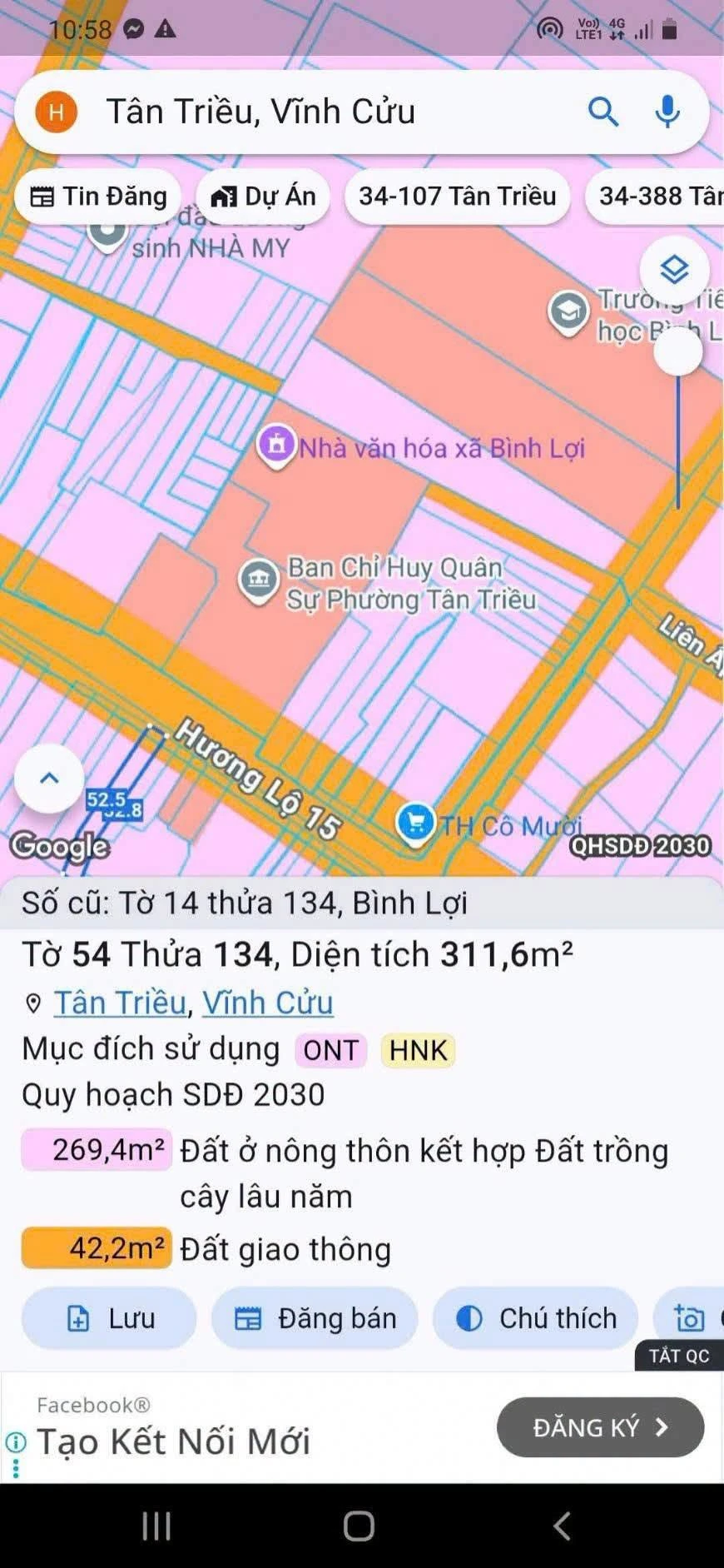Bán lô đất mặt tiền HL15 Tân Triều 311.6m2 3.4 tỷ - Ảnh 1
