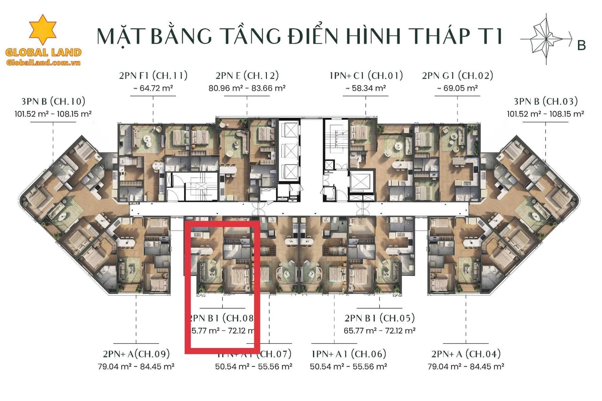 Bán căn hộ 2PN 66,75m² Green Skyline Dĩ An 4,049 tỷ - Ảnh 1